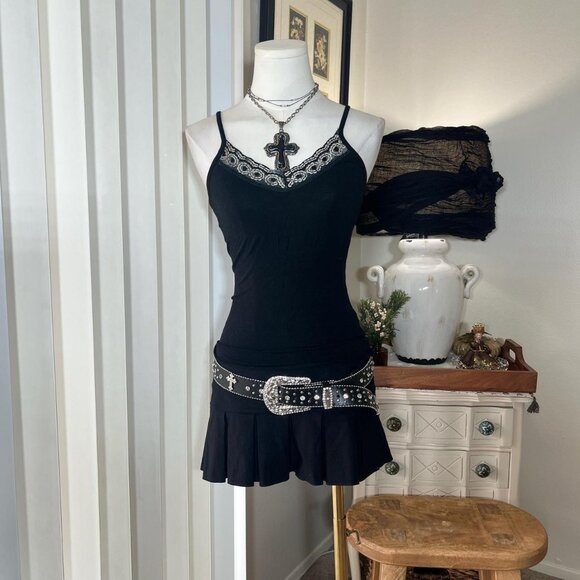 Y2k Lace Trim Tank Top - Picture 1 of 4